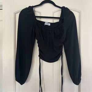 PUFFY SHOULDER LONG SLEEVE CROP TOP